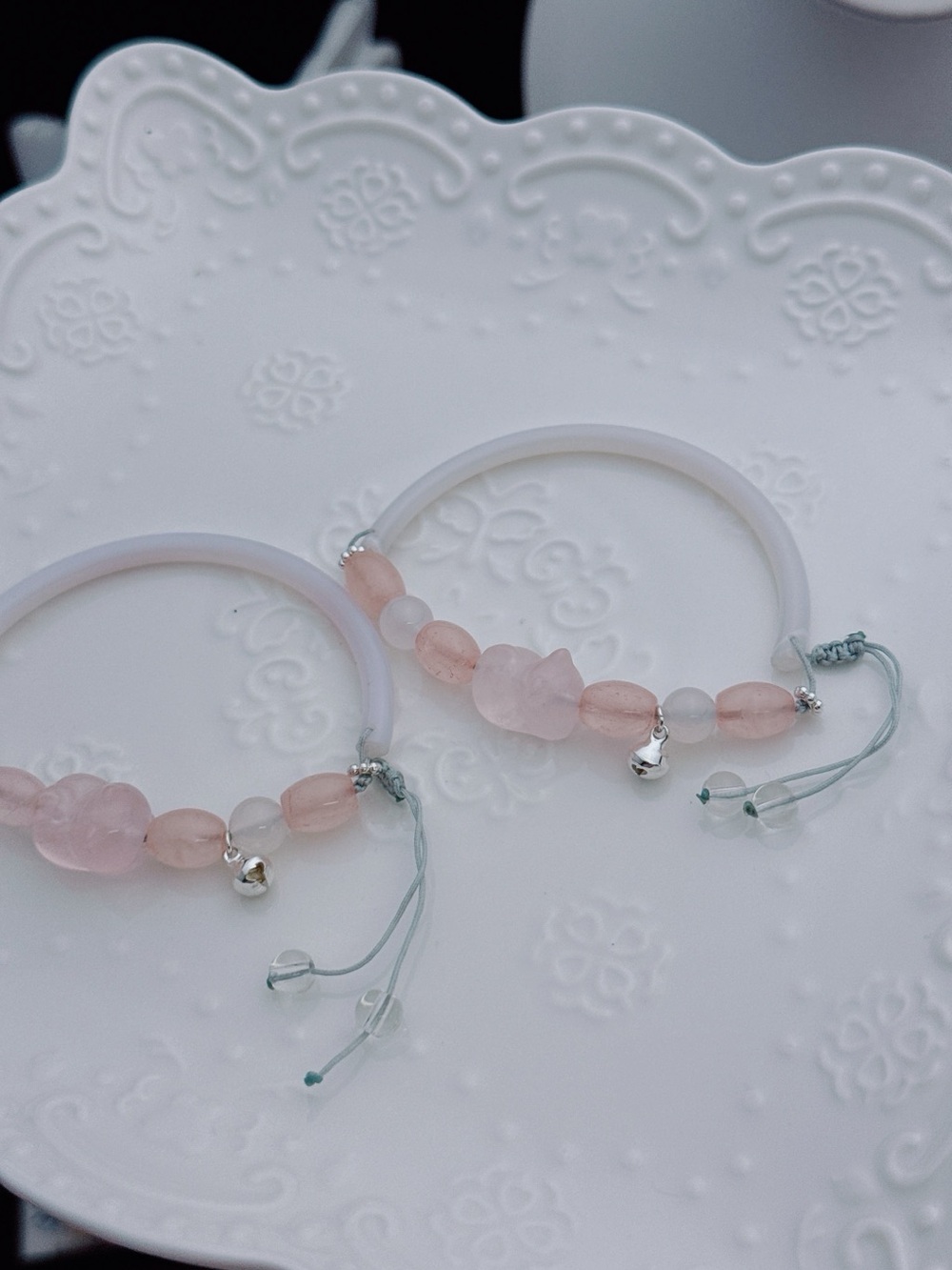 GB99 Handmade Half Bangle Bracelet Rose Quartz Agate Free size - Picture 3 of 7